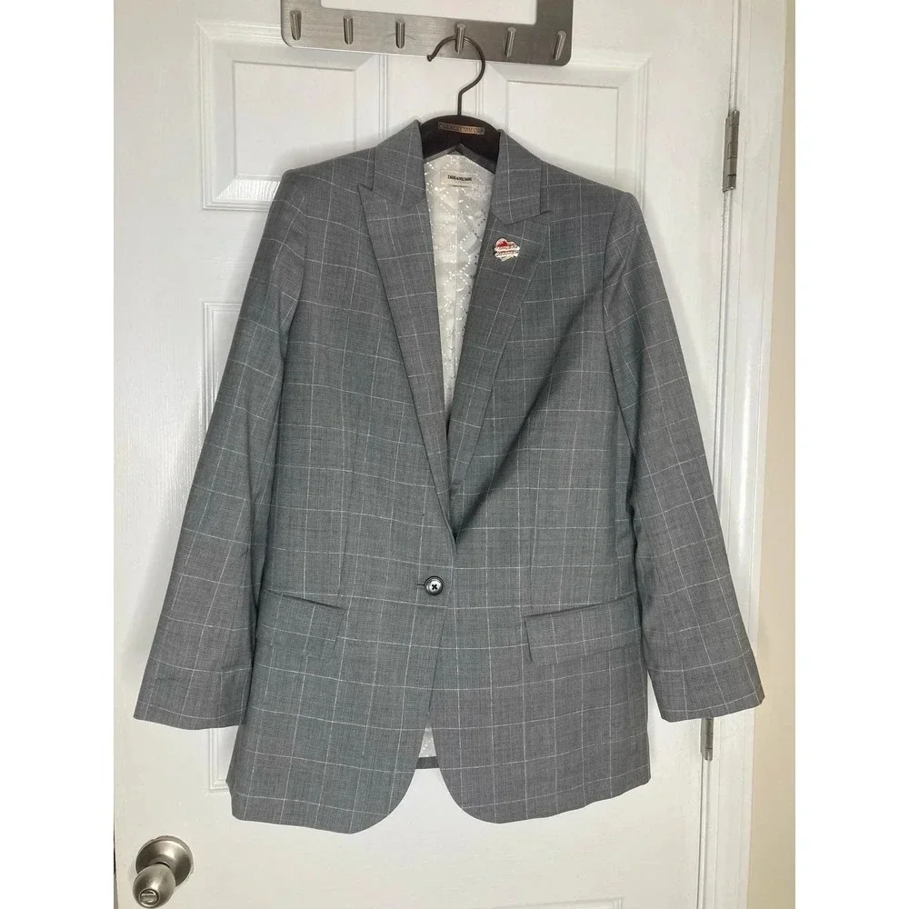 Zadig & Voltaire Viva Check virgin wool Blazer sz 10